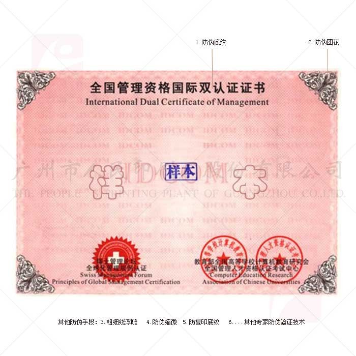 防偽證書-全國管理資格國際雙認(rèn)證證書設(shè)計
